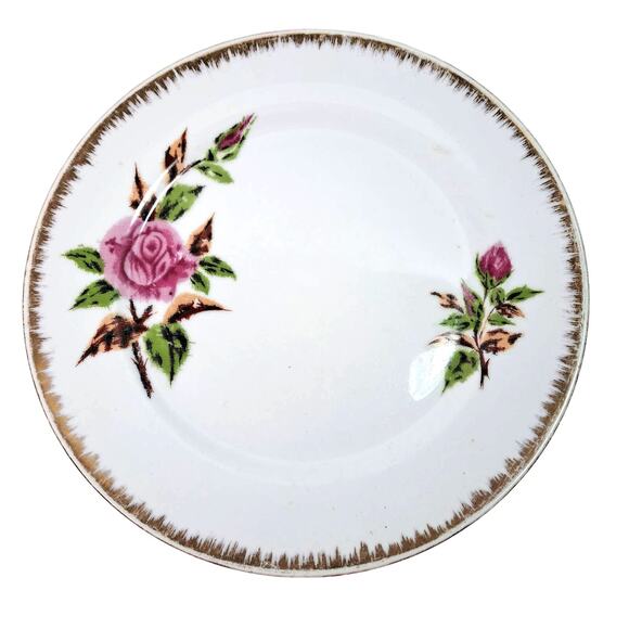 Vintage Ibuki Jbuki China Dinner Plates Made in Japan White Gold Pink Roses 3 - Picture 1 of 6